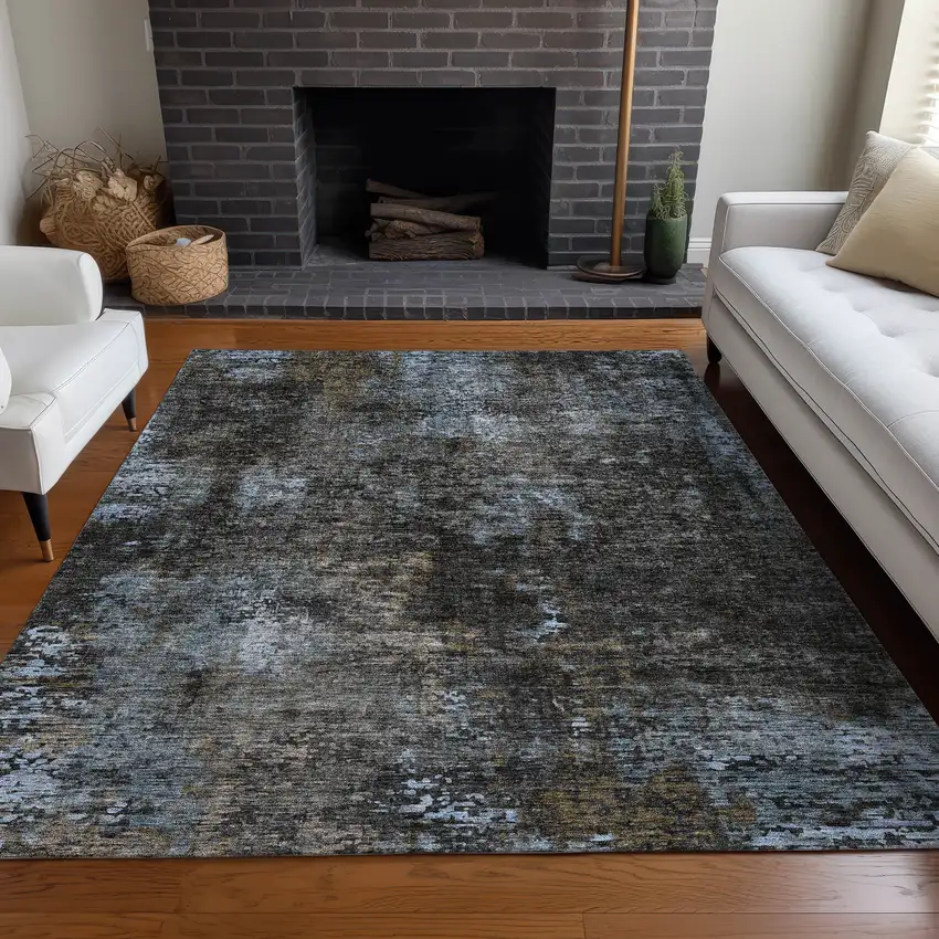 Graphite Blue And Copper Abstract Washable Area Rug With UV Protection Photo 4