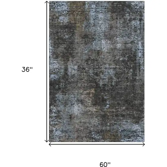 Graphite Blue And Copper Abstract Washable Area Rug With UV Protection Photo 3