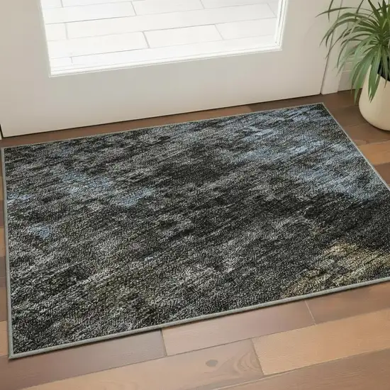 Graphite Blue And Copper Abstract Washable Area Rug With UV Protection Photo 2
