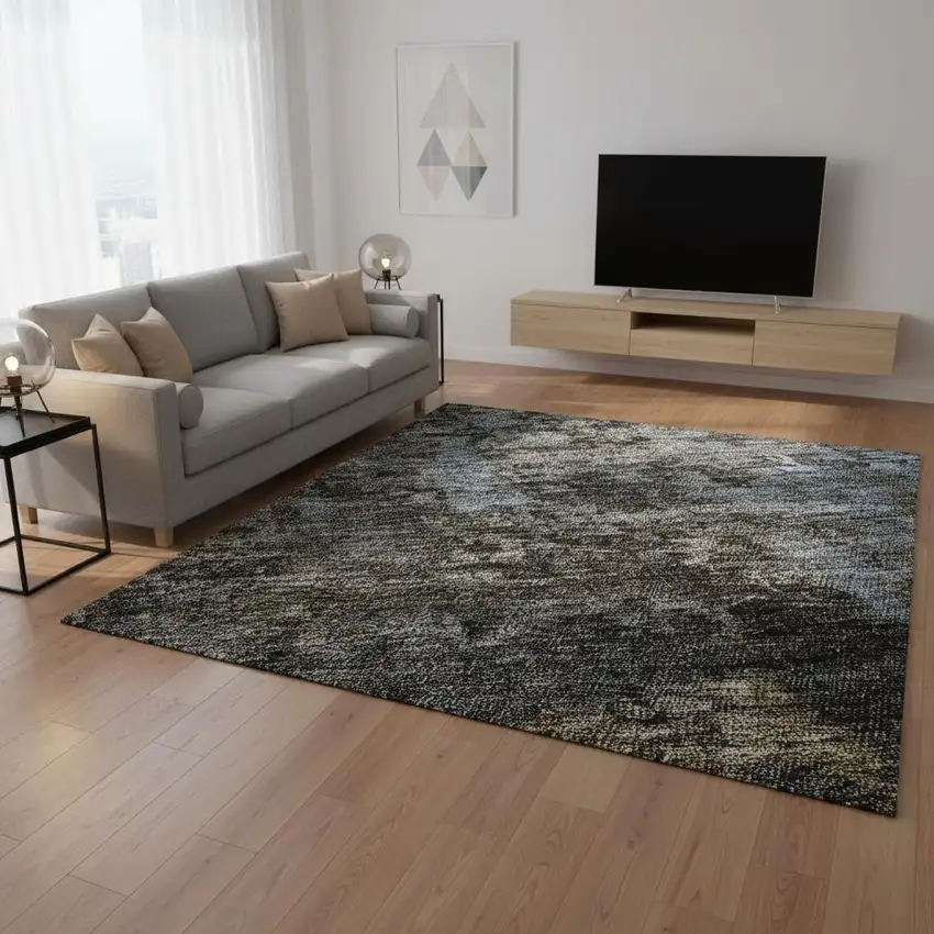 Graphite Blue And Copper Abstract Washable Area Rug With UV Protection Photo 2