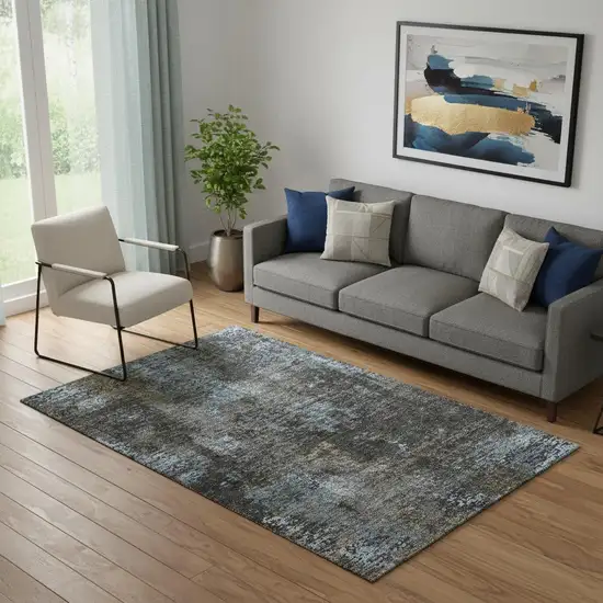 Graphite Blue And Copper Abstract Washable Area Rug With UV Protection Photo 1