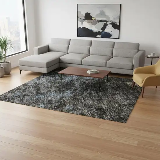 Graphite Blue And Copper Abstract Washable Area Rug With UV Protection Photo 2