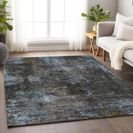 Graphite Blue And Copper Abstract Washable Area Rug With UV Protection Photo 6