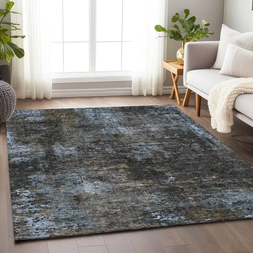 Graphite Blue And Copper Abstract Washable Area Rug With UV Protection Photo 5