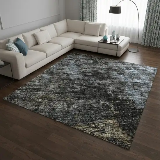 Graphite Blue And Copper Abstract Washable Area Rug With UV Protection Photo 2