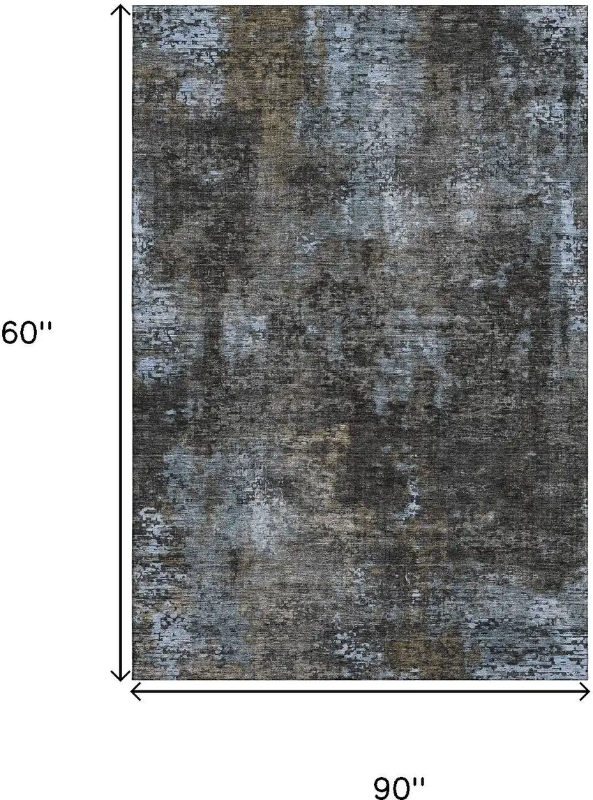 Graphite Blue And Copper Abstract Washable Area Rug With UV Protection Photo 3