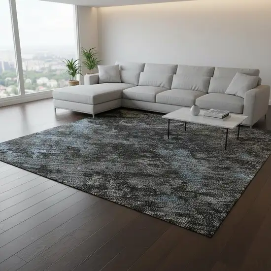 Graphite Blue And Copper Abstract Washable Area Rug With UV Protection Photo 2