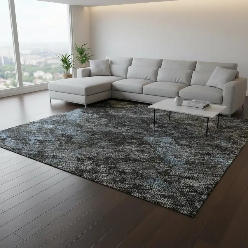 Graphite Blue And Copper Abstract Washable Area Rug With UV Protection Photo 2