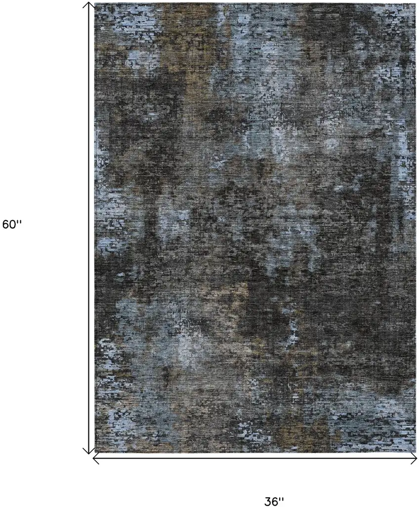 Graphite Charcoal And Silver Abstract Washable Indoor Outdoor Area Rug Photo 3