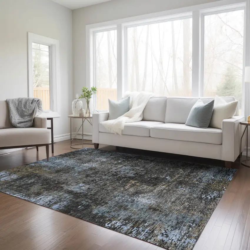 Graphite Charcoal And Silver Abstract Washable Indoor Outdoor Area Rug Photo 9