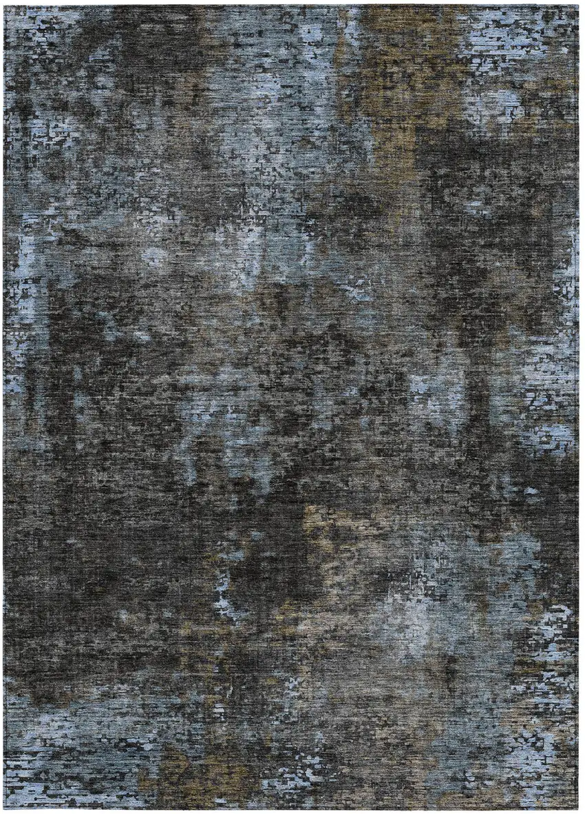 Graphite Charcoal And Silver Abstract Washable Indoor Outdoor Area Rug Photo 7