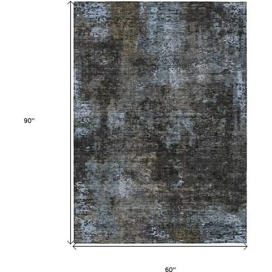 Graphite Charcoal And Silver Abstract Washable Indoor Outdoor Area Rug Photo 3