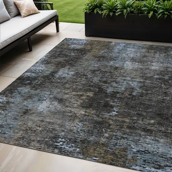 Graphite Charcoal And Silver Abstract Washable Indoor Outdoor Area Rug Photo 1