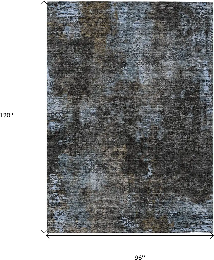 Graphite Charcoal And Silver Abstract Washable Indoor Outdoor Area Rug Photo 3