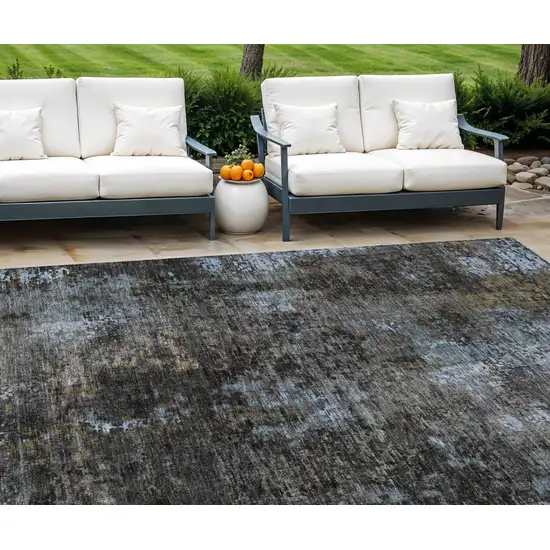 Graphite Charcoal And Silver Abstract Washable Indoor Outdoor Area Rug Photo 1