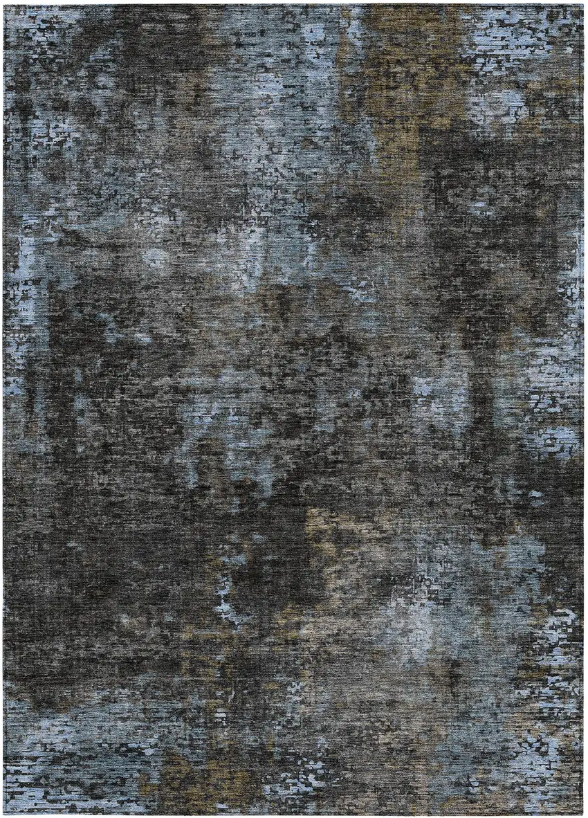 Graphite Charcoal And Silver Abstract Washable Indoor Outdoor Area Rug Photo 7