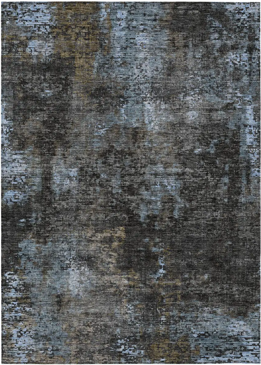 Graphite Charcoal And Silver Abstract Washable Indoor Outdoor Area Rug Photo 2