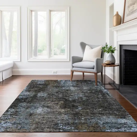 Graphite Charcoal And Silver Abstract Washable Indoor Outdoor Area Rug Photo 9