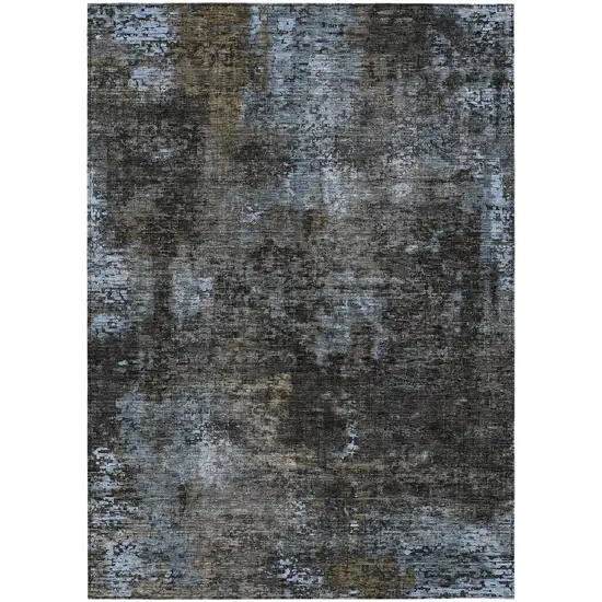 Graphite Charcoal And Silver Abstract Washable Indoor Outdoor Area Rug Photo 2