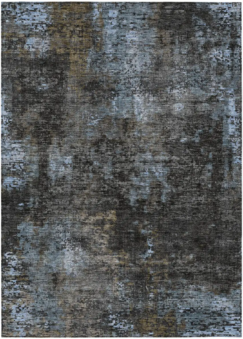 Graphite Charcoal And Silver Abstract Washable Indoor Outdoor Area Rug Photo 2
