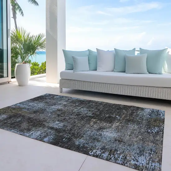 Graphite Charcoal And Silver Abstract Washable Indoor Outdoor Area Rug Photo 8