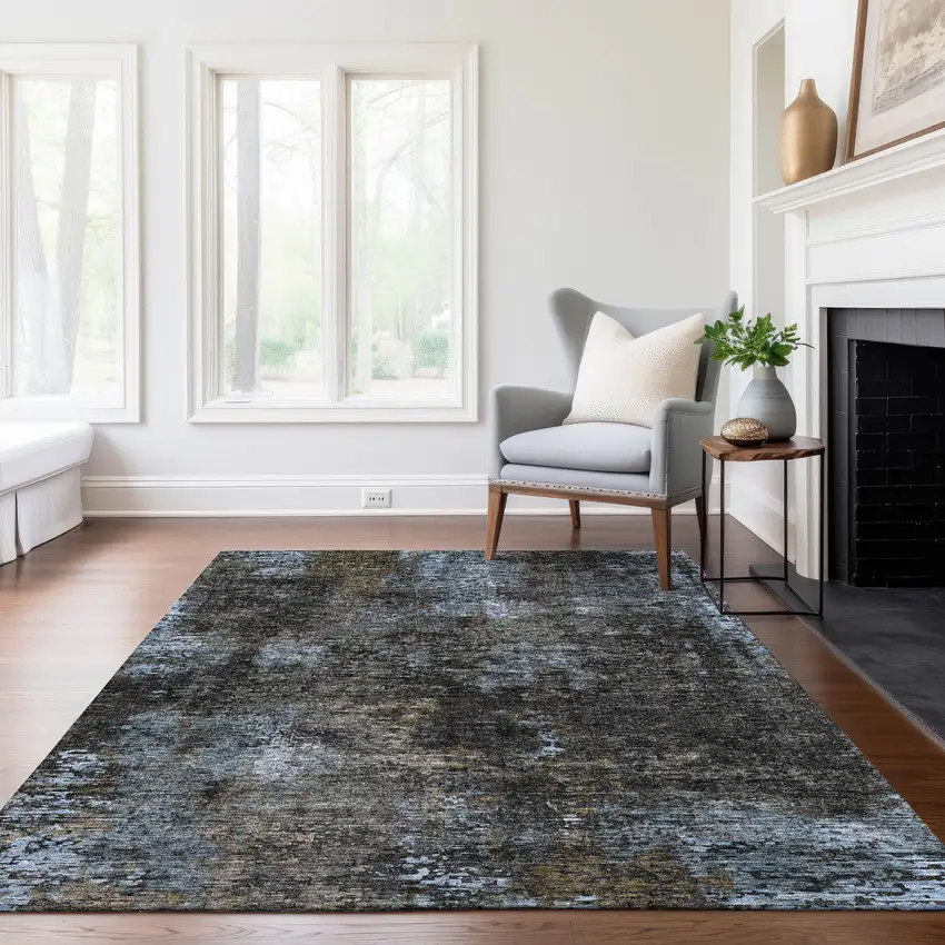Graphite Charcoal And Silver Abstract Washable Indoor Outdoor Area Rug Photo 9