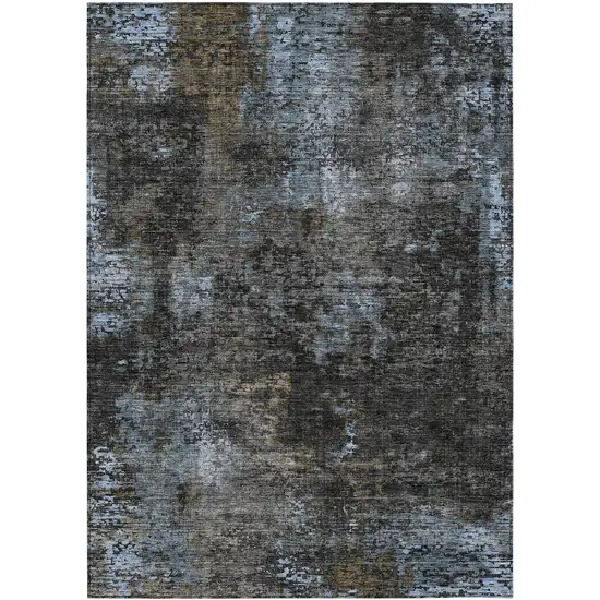 Graphite Charcoal And Silver Abstract Washable Indoor Outdoor Area Rug Photo 2