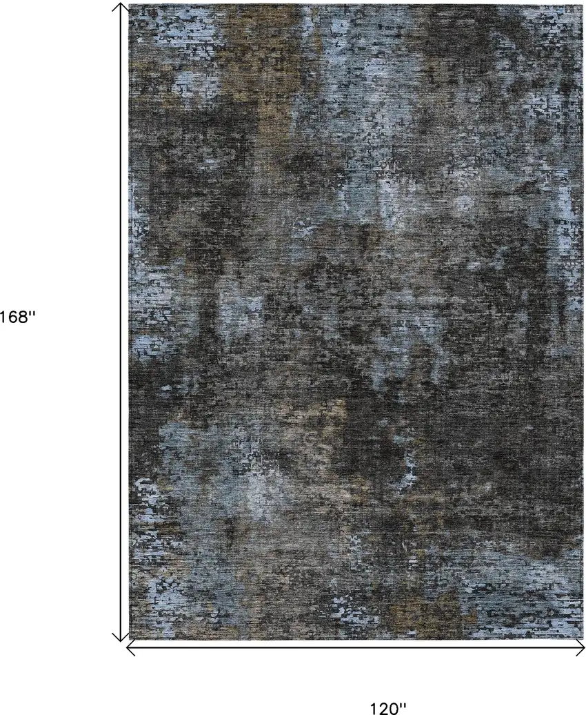 Graphite Charcoal And Silver Abstract Washable Indoor Outdoor Area Rug Photo 3