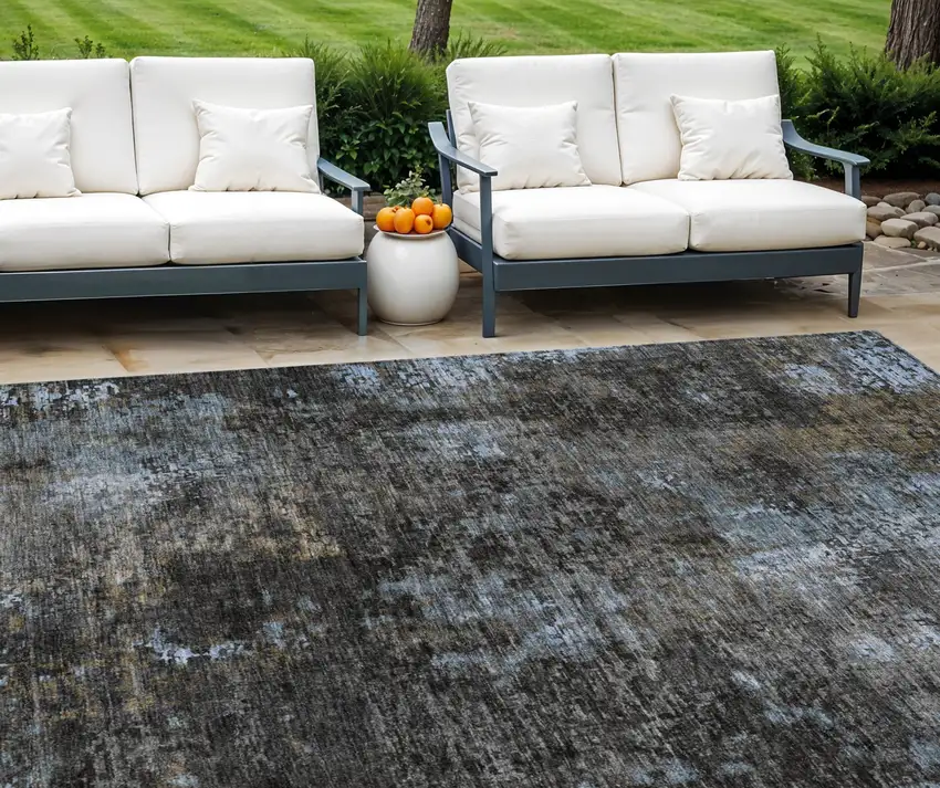 Graphite Charcoal And Silver Abstract Washable Indoor Outdoor Area Rug Photo 1