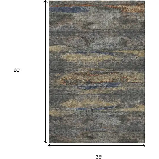 Graphite Gold And Blue Abstract Washable Area Rug With UV Protection Photo 9