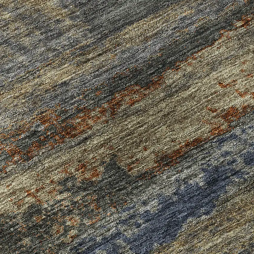 Graphite Gold And Blue Abstract Washable Area Rug With UV Protection Photo 8