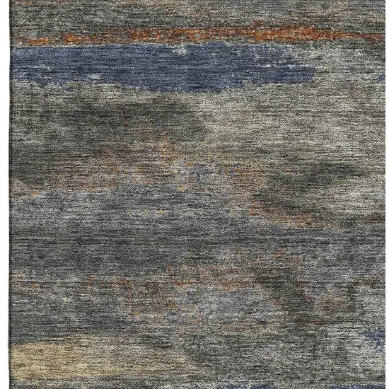 Graphite Gold And Blue Abstract Washable Area Rug With UV Protection Photo 3