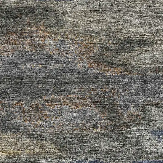 Graphite Gold And Blue Abstract Washable Area Rug With UV Protection Photo 2