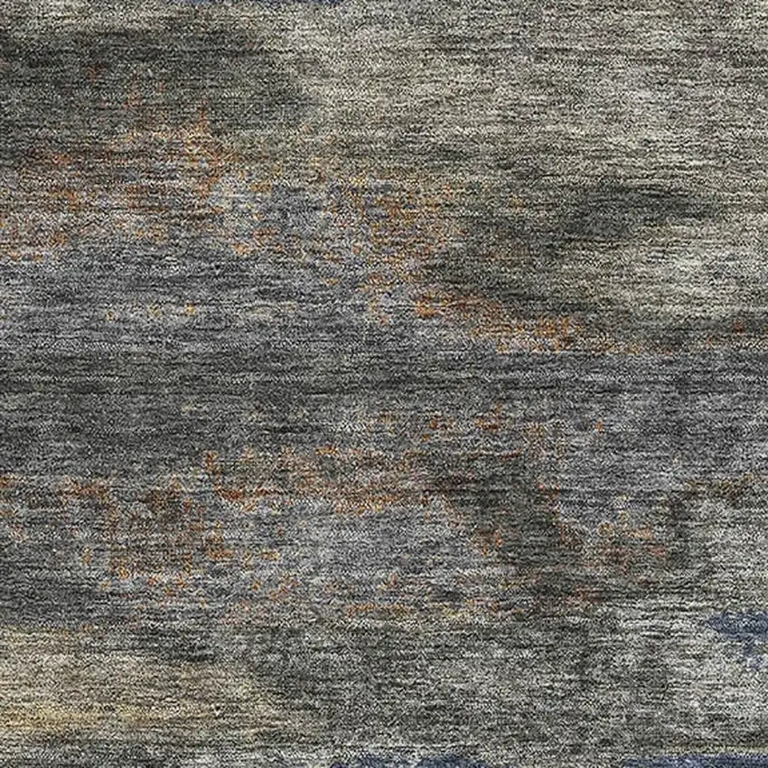 Graphite Gold And Blue Abstract Washable Area Rug With UV Protection Photo 2