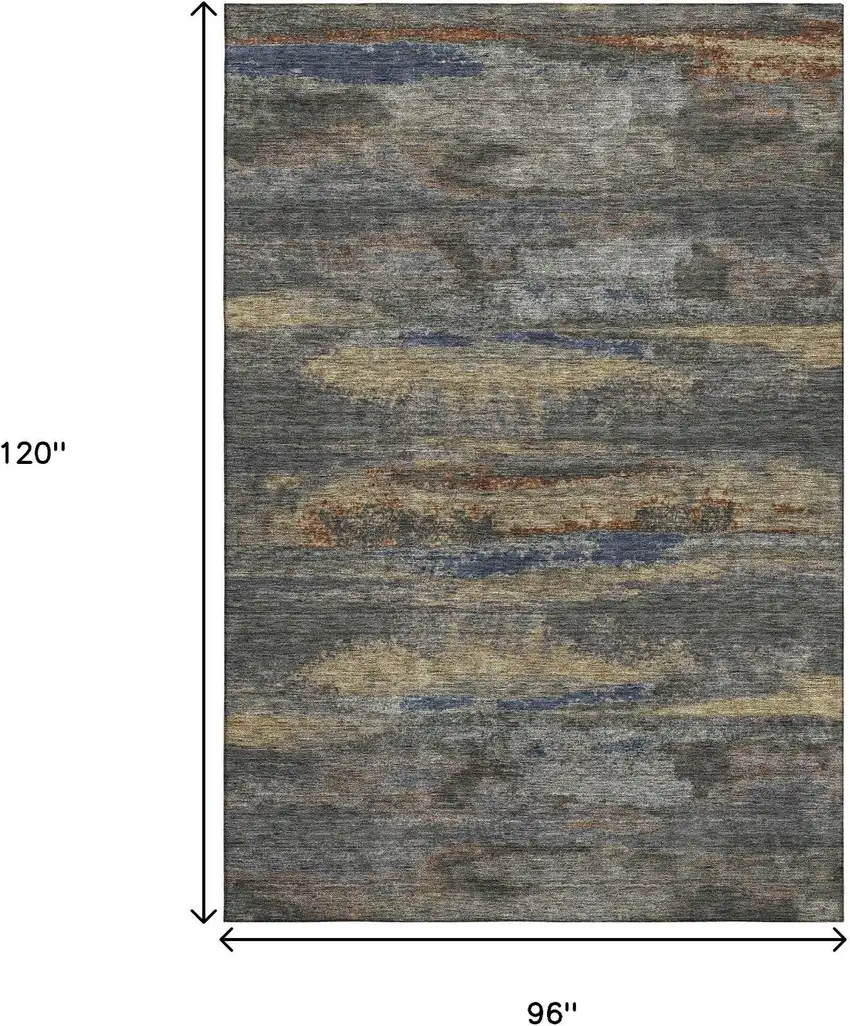 Graphite Gold And Blue Abstract Washable Area Rug With UV Protection Photo 3