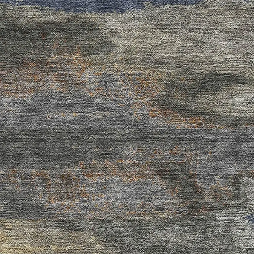 Graphite Gold And Blue Abstract Washable Area Rug With UV Protection Photo 2