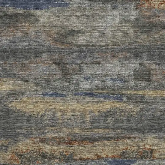 Graphite Gold And Blue Abstract Washable Area Rug With UV Protection Photo 8