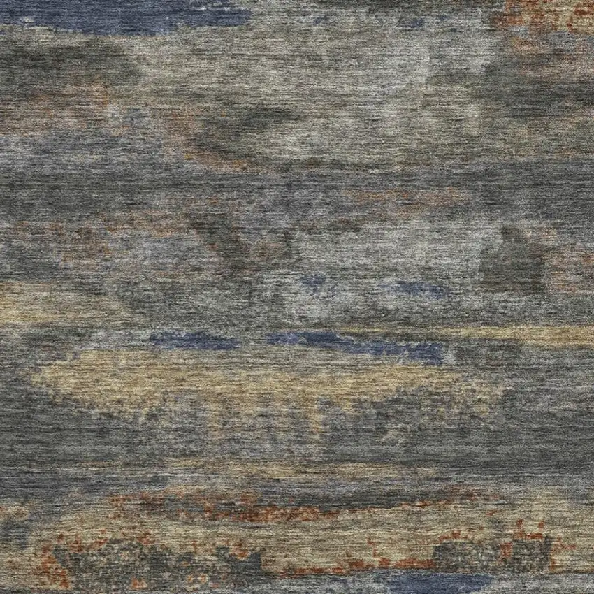 Graphite Gold And Blue Abstract Washable Area Rug With UV Protection Photo 8