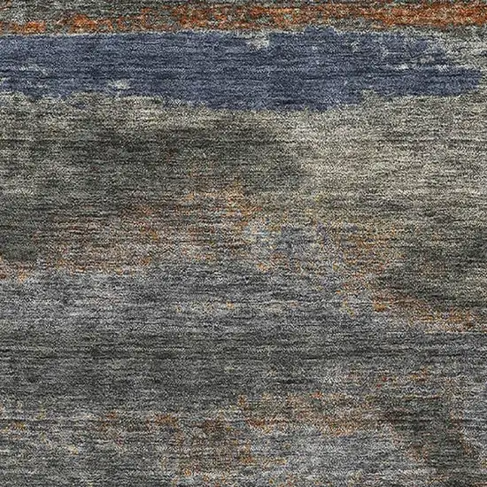 Graphite Gold And Blue Abstract Washable Area Rug With UV Protection Photo 2
