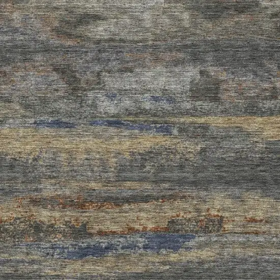 Graphite Gold And Blue Abstract Washable Area Rug With UV Protection Photo 3