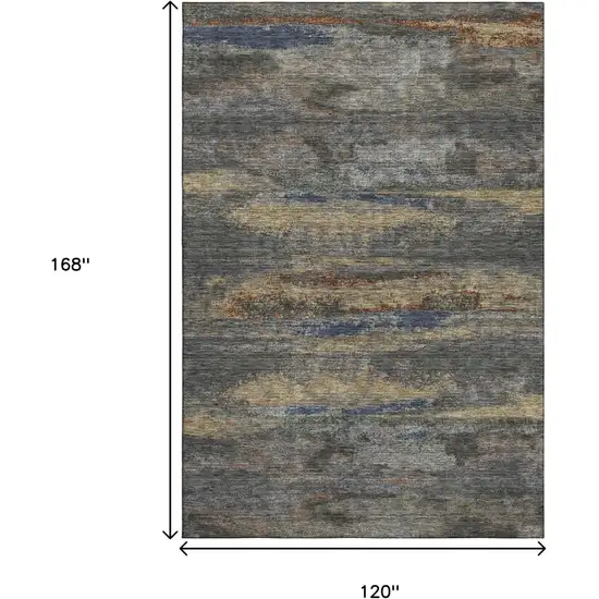 Graphite Gold And Blue Abstract Washable Area Rug With UV Protection Photo 6
