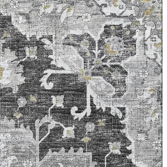 Graphite Gold And Charcoal Floral Medallion Washable Area Rug With UV Protection Photo 5