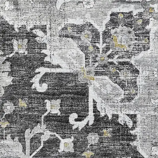 Graphite Gold And Charcoal Floral Medallion Washable Area Rug With UV Protection Photo 4