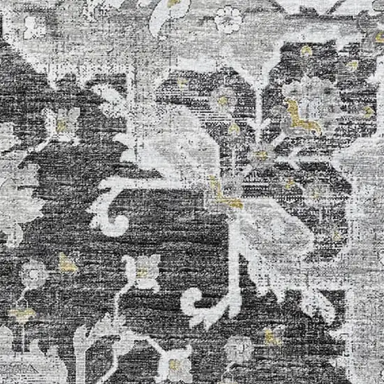 Graphite Gold And Charcoal Floral Medallion Washable Area Rug With UV Protection Photo 4