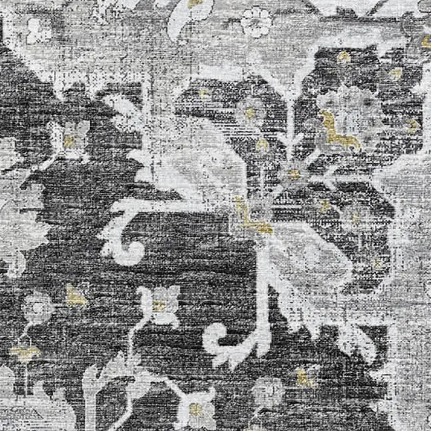 Graphite Gold And Charcoal Floral Medallion Washable Area Rug With UV Protection Photo 4