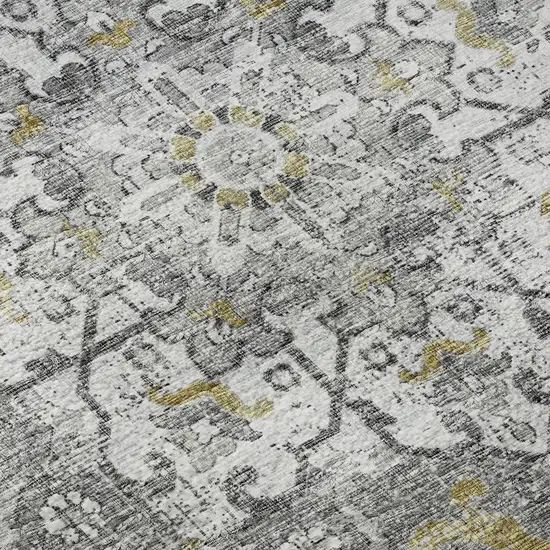Graphite Gold And Charcoal Floral Medallion Washable Area Rug With UV Protection Photo 9