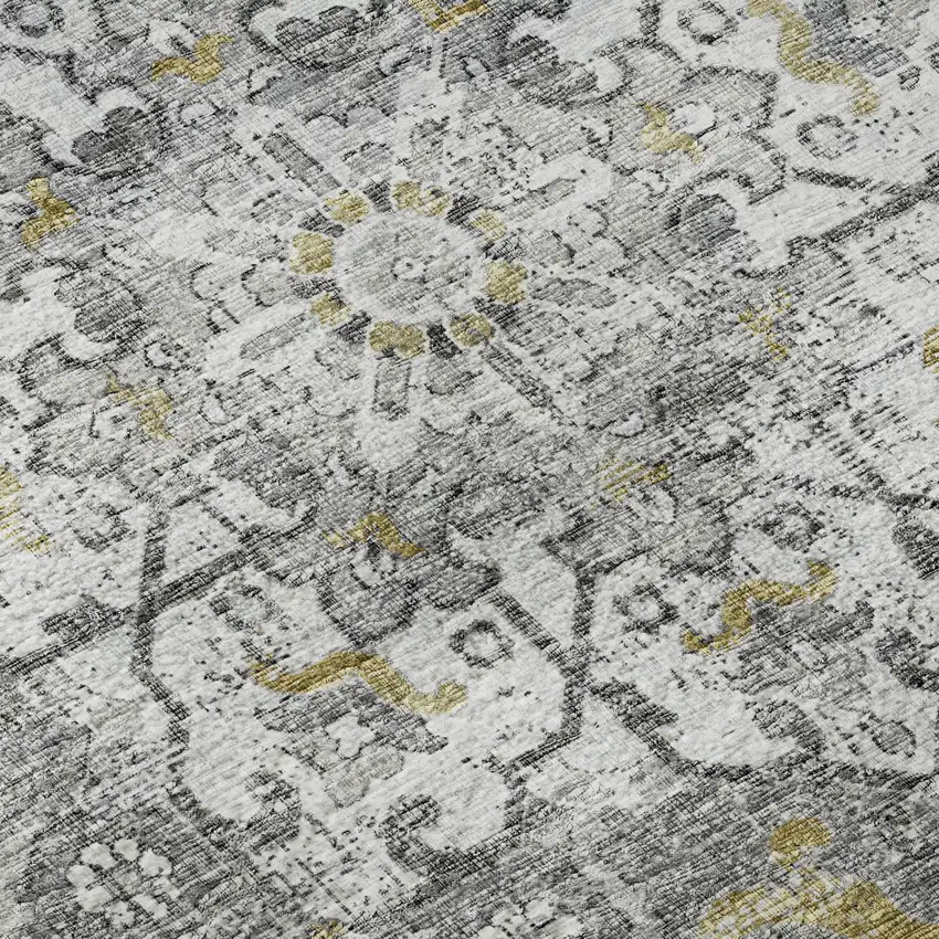 Graphite Gold And Charcoal Floral Medallion Washable Area Rug With UV Protection Photo 9