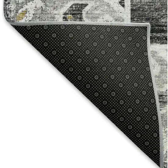 Graphite Gold And Charcoal Floral Medallion Washable Area Rug With UV Protection Photo 6