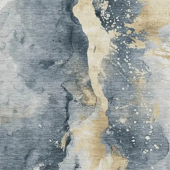 Graphite Gold And Silver Abstract Washable Area Rug With UV Protection Photo 2