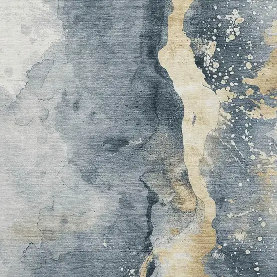 Graphite Gold And Silver Abstract Washable Area Rug With UV Protection Photo 2